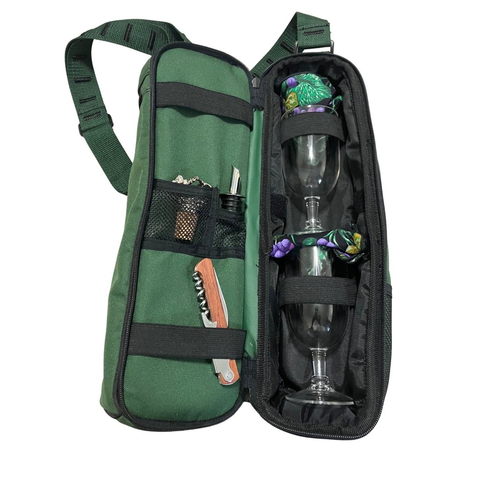 Picnic Time Estate Insulated Wine Tote with Service for 2, Hunter Green